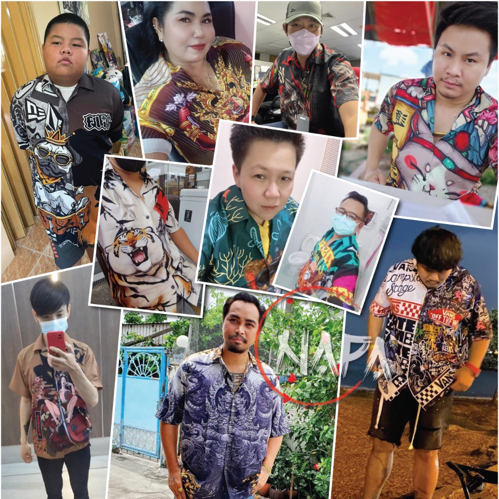 เสื้อฮาวาย คิวปิดกากบาทดำ A802 ผ้าไหมอิตาลีแท้ - รูปที่ 7