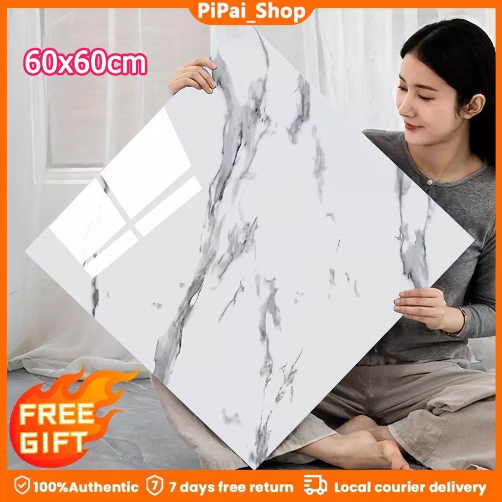 สติกเกอร์พื้นไวนิลลายหินอ่อนขนาด 60X60 ซม. กันน้ำ PVC สำหรับปูพื้นและตกแต่งบ้าน