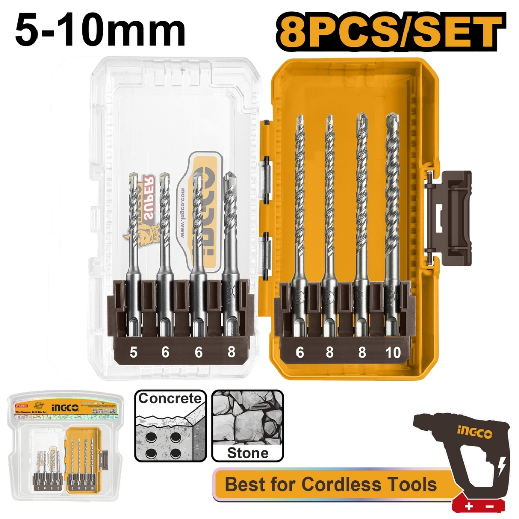INGCO ชุดดอกสว่านโรตารี่ SDS Plus 8 ชิ้น รุ่น AKDL11806 ขนาด 5X110, 6X110, 6X110, 8X110, 6X160, 6X16