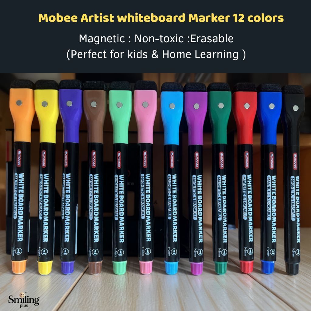 Mobee : Whiteboard marker ปากกาไวท์บอร์ดแม่เหล็ก Mobee Artist 12 สี มียางลบในตัว