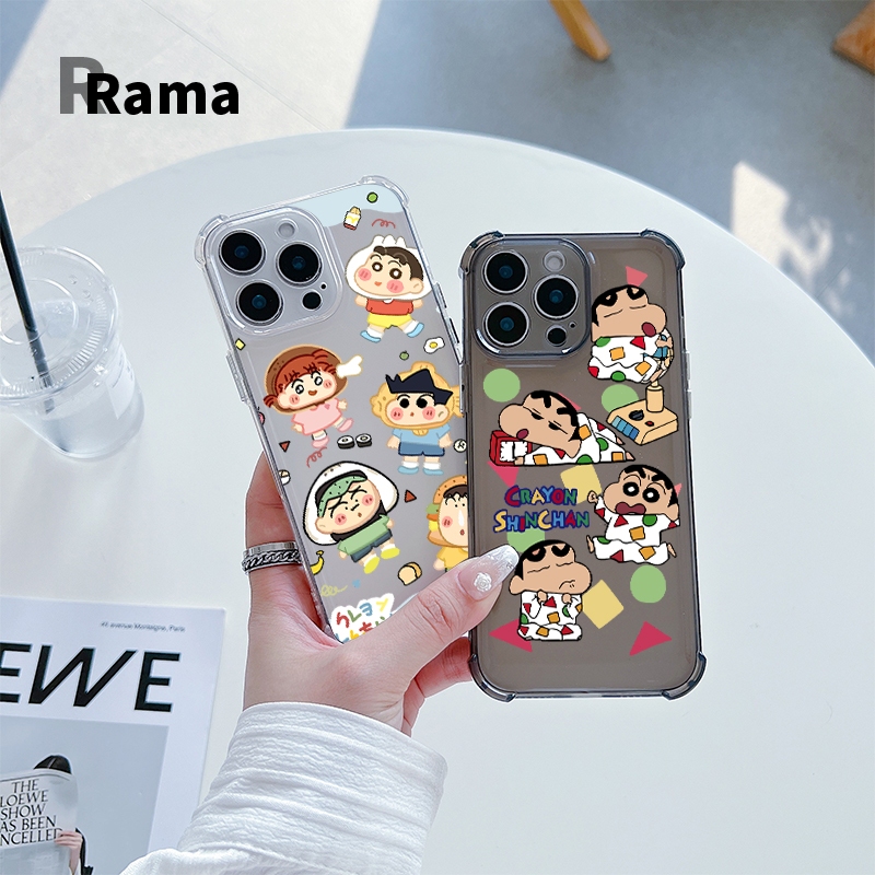 เคสโทรศัพท์โปร่งใสป้องกันการตกและทนทาน for iPhone11 12 13 14 15 16 Pro Max XR XS X 7/8Pสีเทียนน่ารักชินจัง