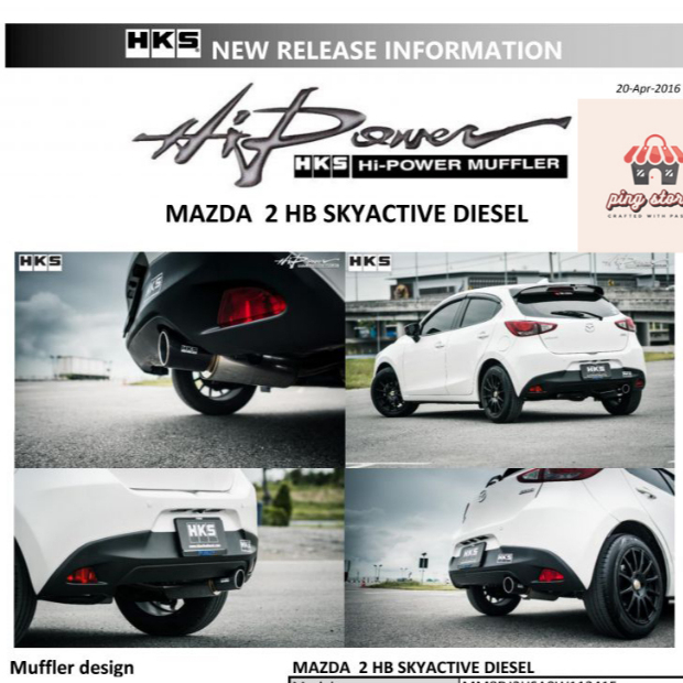 ท่อ HKS Mazda 2 1.5D 5ประตู ดีเซล Skyactiv