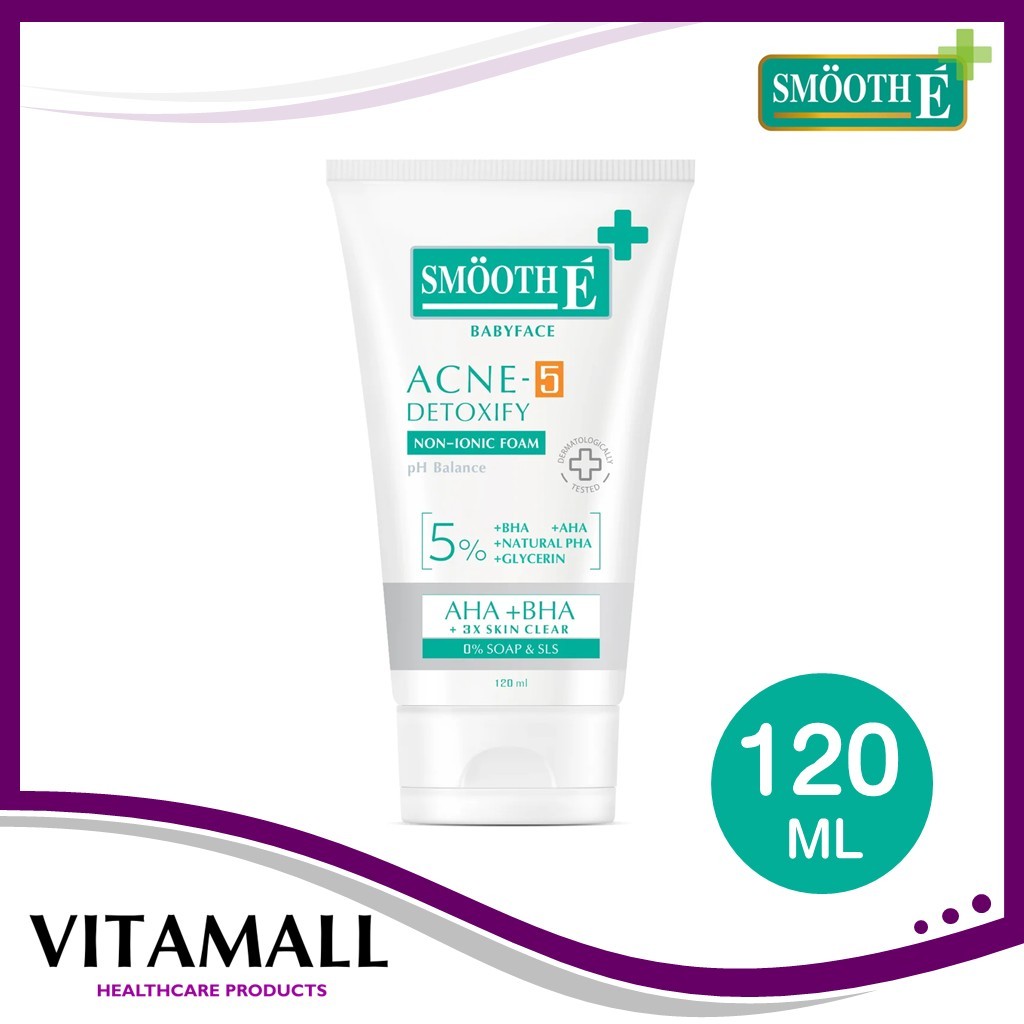 Smooth E Babyface Acne-5 Detoxify Non-Ionic Foam 50 ml. / 120 ml. โฟมล้างหน้าลดสิว เสริมปราการผิวคุมมัน ผิวแข็งแรง