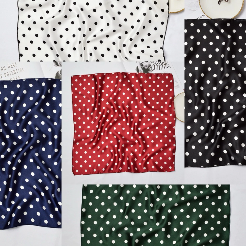 (ขนาด 50*50 Cm.) 𐙚 ˚⚫️⚪️ Polka dot 🔴⚪️(ผ้าโพลิเอสเตอร์)- พร้อมส่ง 🍬🌷 ผ้าเช็ดหน้าลายจุด /ผ้าคลุมหัว/พันคอได้ ลายจุด