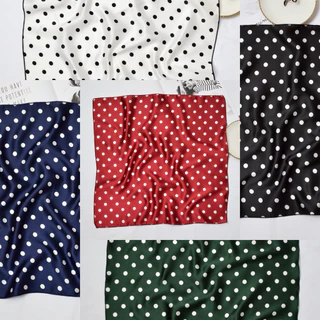 (ขนาด 50*50 Cm.) 𐙚 ˚⚫️⚪️ Polka dot 🔴⚪️(ผ้าโพลิเอสเตอร์)- พร้อมส่ง 🍬🌷 ผ้าเช็ดหน้าลายจุด /ผ้าคลุมหัว/พันคอได้ ลายจุด