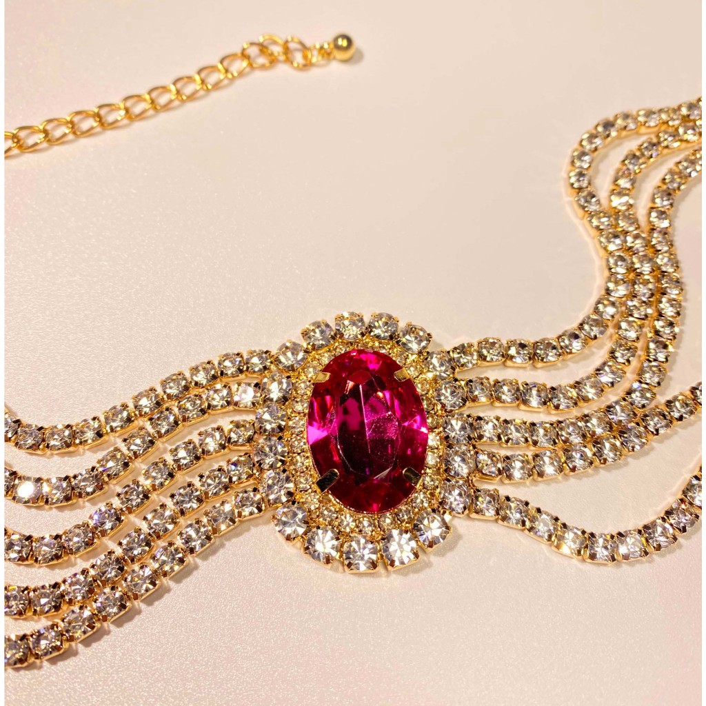 สร้อยคอ จี้รูปวงรีห้าแถว ประดับเพชร สไตล์ยุโรป และอเมริกา ระดับไฮเอนด์ พร้อมส่ง