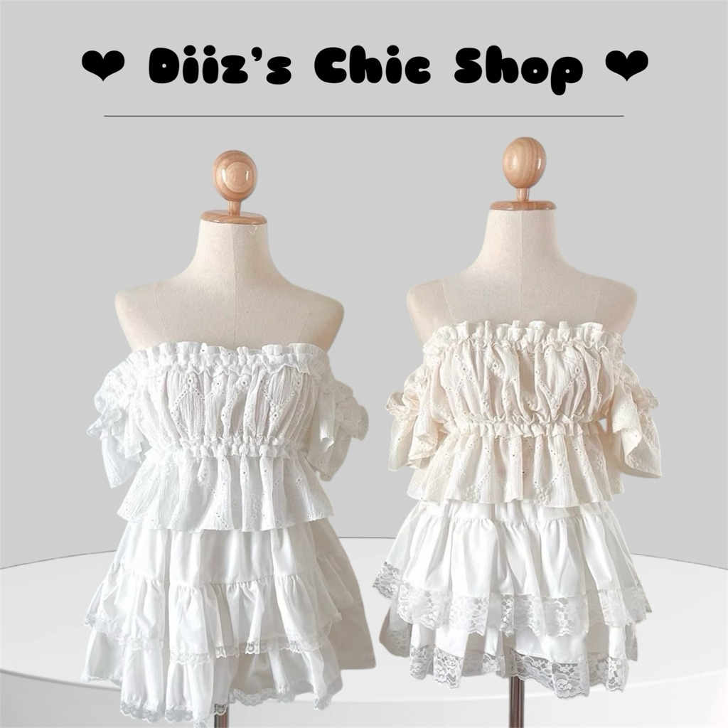 ❤️ Diiz’s ❤️ เสื้อ เกาะอก ต่อแขนระบาย เปิดไหล่ ทรงสวยปังมาก ผ้าฉลุลาย ไปคอน ทะเล