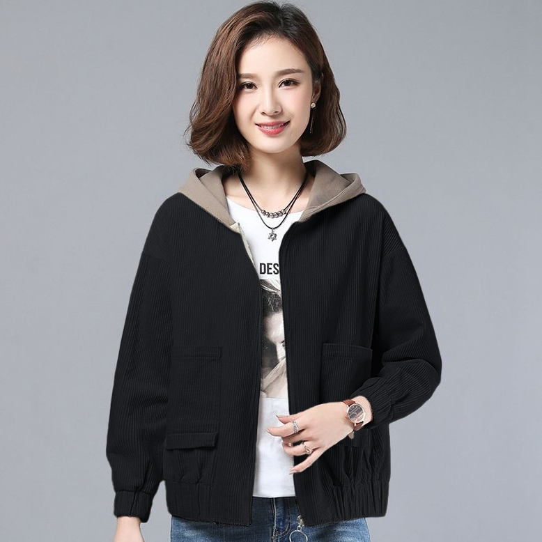 เสื้อแจ็คเก็ตผู้หญิงมีกระเป๋าและหมวกและซิปผ้ากำมะหยี่ กันหนาวผู้หญิง 3สี น้ำตาล ขาว เขียว 4ไซส์ M-XXL