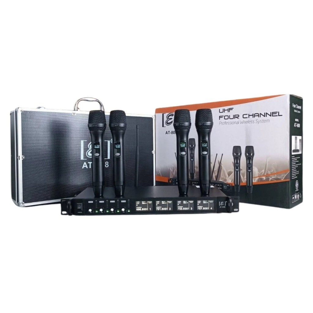 ชุดไมค์ลอยคู่ ดิจิตอล แบบถือ 4 ตัว E3 รุ่น AT808 ความถี่คลื่นใหม่ UHF ตามใบอนุญาตการใช้งานคลื่นวิทยุ