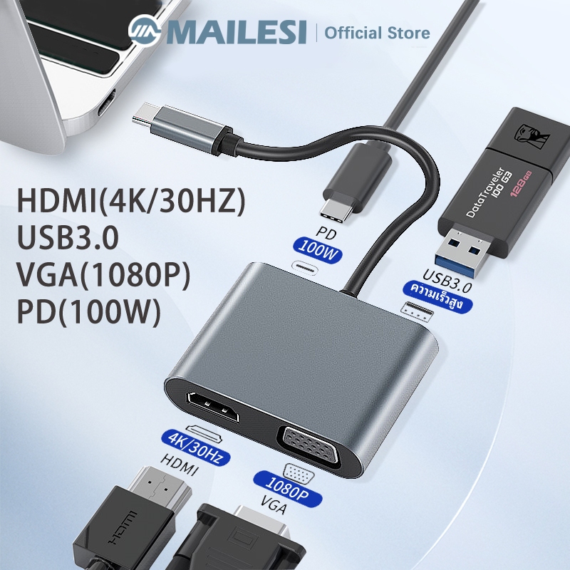USB C to HDMI VGA Adapter 4in1 Type-c to HDMI 4K for MacBook Pro HP Envy 13 Dell XPS13/15 Lenovo miix510