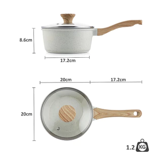 SENSARTE เครื่องครัวอายุยืน เคลือบเซรามิกกันติด Non-Stick ปลอดสาร พร้อมฝาปิด ขนาด 20 ซม. หม้อต้มมาม่า หม้ออเนกประสงค์