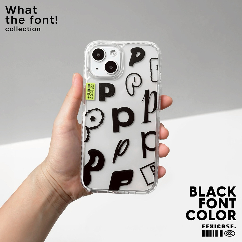 เคสไอโฟน iphone case for 15/16/17 ลาย“ What the Font A-Z collection ลายสกรีนสีดำ“(111)