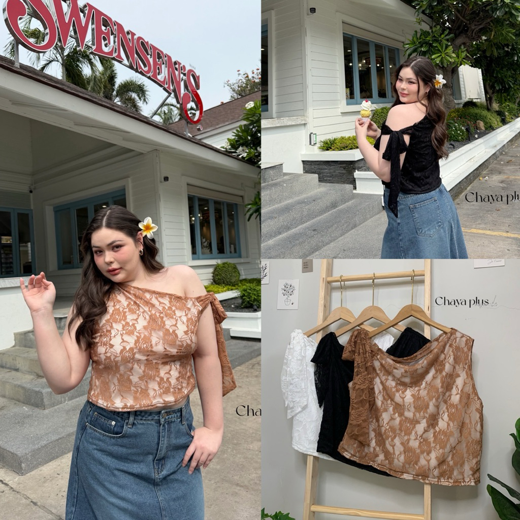 (LD) เสื้อกล้าม ผ้าลูกไม้ ดีเทลผูกโบว์ที่ไหล่ มีซับใน สวยมาก ใส่ไปทะเลคือเริ่ด เสื้อผ้าสาวอวบอ้วน พลัสไซส์ ไซส์ใหญ่