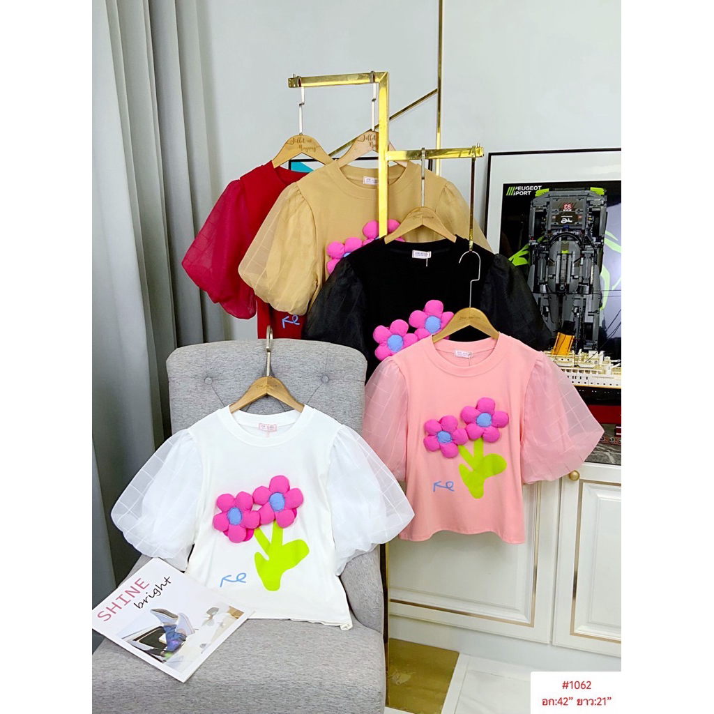 เสื้อยืดคอตตอนดอกไม้