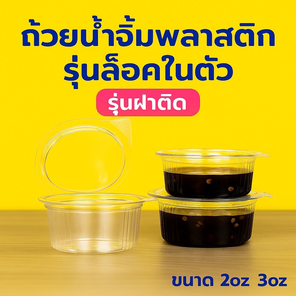 ถ้วยน้ำจิ้ม กล่องน้ำจิ้มมีฝาติด(50ชิ้น)มีฝา กล่องใส่พริกน้ำปลา รุ่นฝาติดกัน ใช้สำหรับใส่ ซอส น้ำจิ้ม น้ำพริก กล่องใส่ซอส