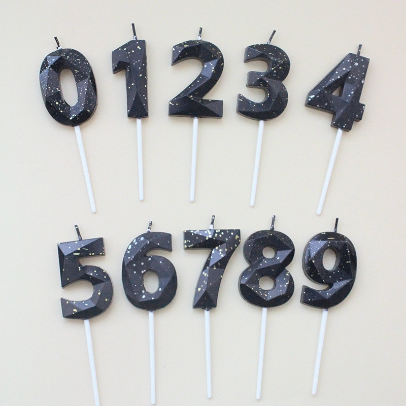 เทียนวันเกิด เทียนตัวเลขสีดำเมทัลลิค Birthday candles Metallic black number candles