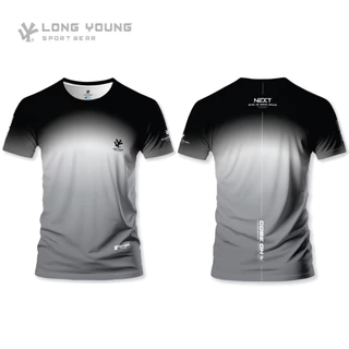 LONG YOUNG เสื้อกีฬาแขนสั้น พิมพ์ลายทั้งตัว เสื้อคอกลม เสื้อออกกำลังกาย ชุดออกกำลังกาย รุ่น //LY02