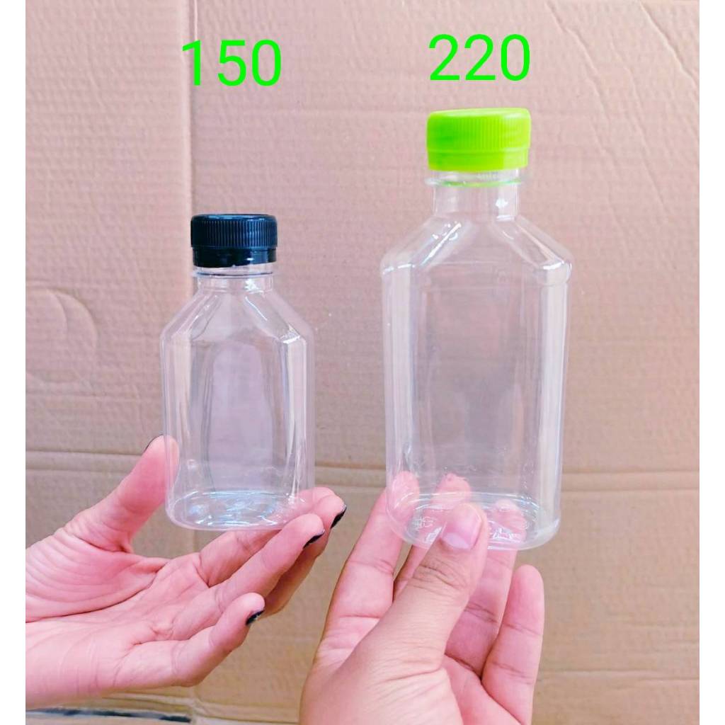ขวดพลาสติก ขวดpet ทรงแบนเรียบ 150 , 220 ml. ปาก30mm. 25ใบต่อแพค พร้อมฝา