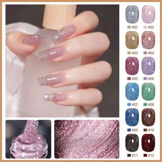 Nawoelite สีทาเล็บ สีแฟลชสีเจล สีทาเล็บเจล สีเจลเพชรเกล็ด 12 สี ✨ แฟลชระยิบเพชรเรืองแสง สีเจลทาเล็บติดทน LED/UV 15ml