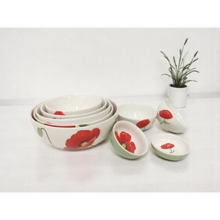 INDRA CERAMIC ชุดชามอ้วน ลายป๊อปปี้ เซรามิกเข้าไมโครเวฟได้