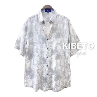 Kibeto เสื้อฮาวาย ลายทุ่งหญ้า สีเทาอ่อน ผ้าสปันเรยอน เนื้อนิ…