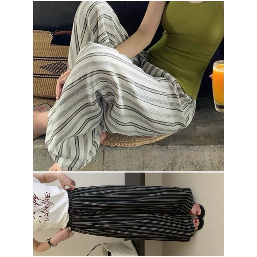 PLOYNAPAS - กางเกงขายาวทรงกระบอก ทอลายคลาสสิค