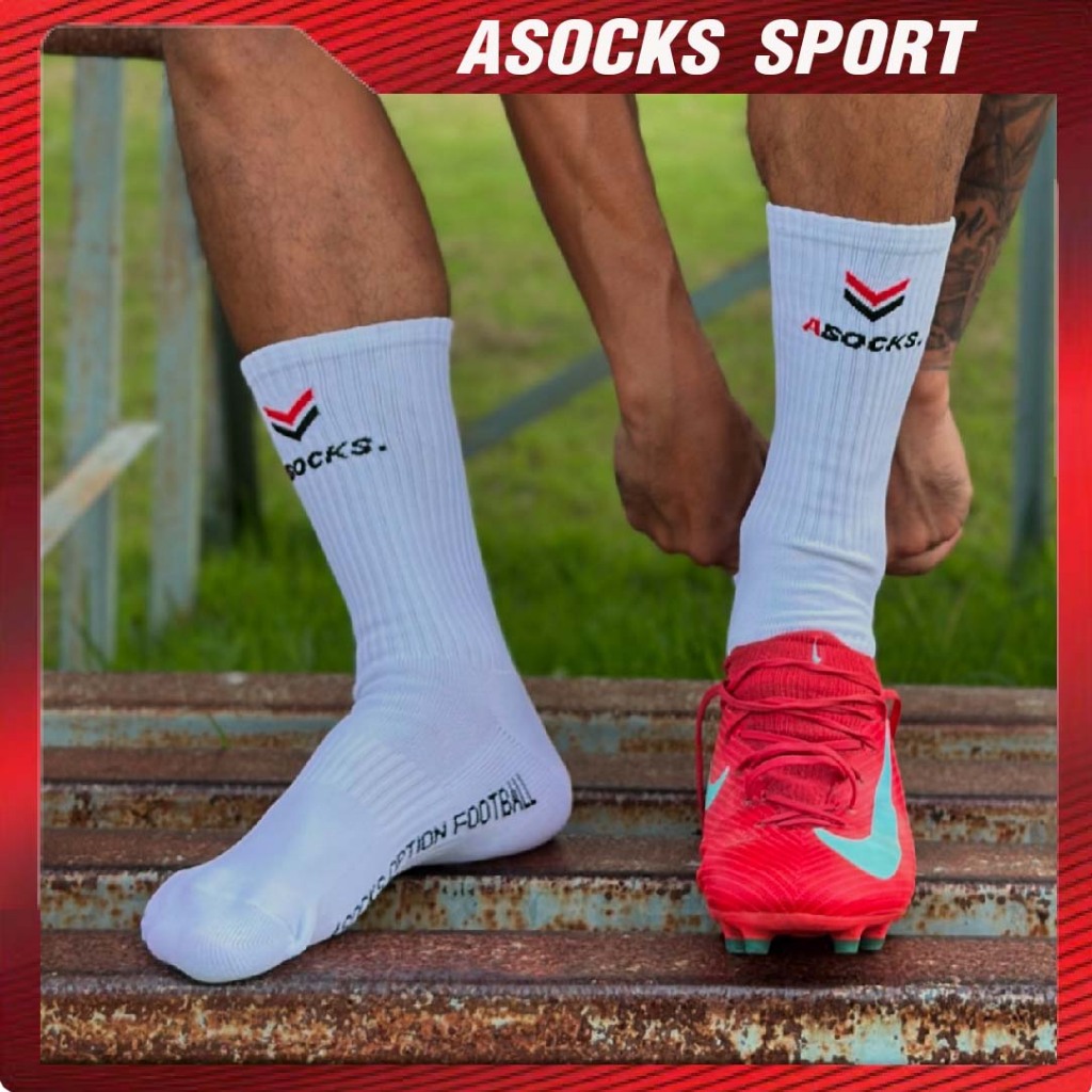 ASOCKs FOOTBALL CREW SOCKS ถุงเท้าครึ่งแข้ง แบบไม่กันลื่น ย้วยยาก ทน ความนุ่ม x 2 สำหรับฟุตบอล และฟุตซอล