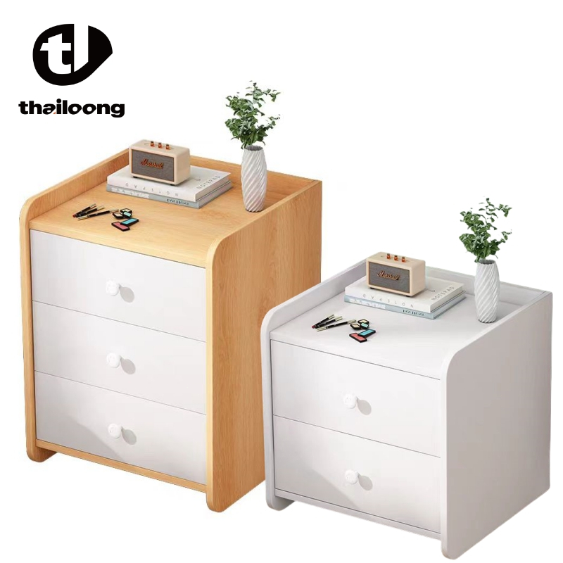 THailoong ตู้หัวเตียง ตู้ข้าง ตู้ข้างเตียง โต๊ะข้างเตียง ชั้นวางข้างเตียง สีไม้ +สีขาว มินิมอล