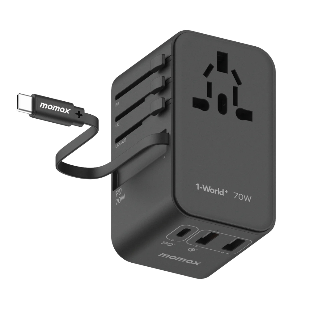 MOMAX หัวชาร์จและหัวแปลงปลั๊กไฟ 1-World+ 70W GaN 3-Port พร้อมสาย USB-C ในตัว + AC Travel Adaptor รองรับการชาร์จสูงสุด 70 ราคา ถูกที่สุด ดีลบีเคเค แกลเลอรีภาพที่ 6