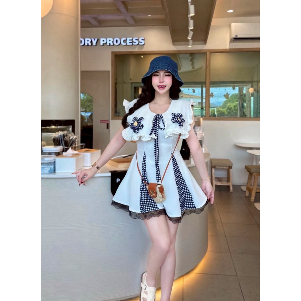 ชุดมินิเดรสดอกไม้น่ารัก ชุด2ชิ้น มินิเดรส+กางเกงขาสั้น - รูปที่ 3