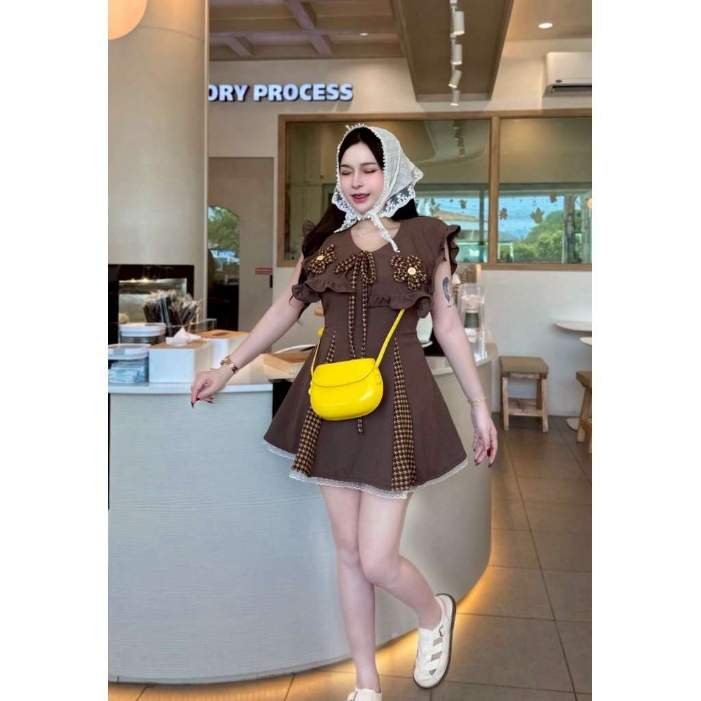 ชุดมินิเดรสดอกไม้น่ารัก ชุด2ชิ้น มินิเดรส+กางเกงขาสั้น - รูปที่ 4