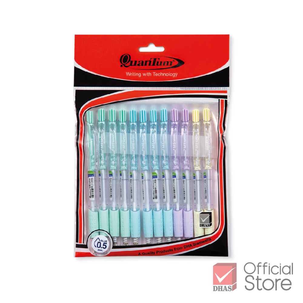 [แพ็ค 12 ด้าม] Quantum ปากกา ปากกาลูกลื่น เจลลูลอยด์ M5 Maxx 0.5 นํ้าเงิน จำนวน 12 ด้าม