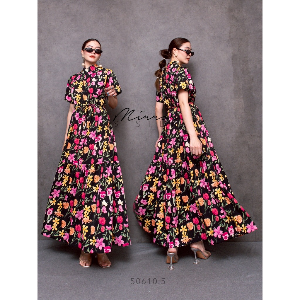 🔖Mirrorsister 50610.5 เดรสลายดอก ทรงหลวมใส่ง่าย มีสายให้ผูกถ้าต้องการความเข้ารูป มีซับในสายเดี่ยว - รูปที่ 6
