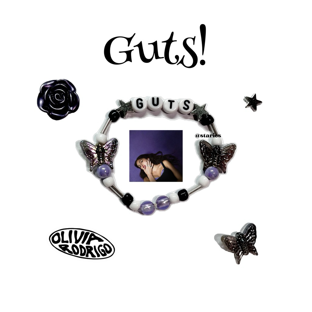 FRIENDSHIP BRACELET : Olivia Rodrigo Guts! กำไลลูกปัด, กำไลมิตรภาพ, กำไลเพลง, กำไลคอนเสิร์ต🖤💜