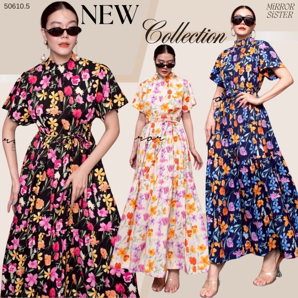 🔖Mirrorsister 50610.5 เดรสลายดอก ทรงหลวมใส่ง่าย มีสายให้ผูกถ้าต้องการความเข้ารูป มีซับในสายเดี่ยว