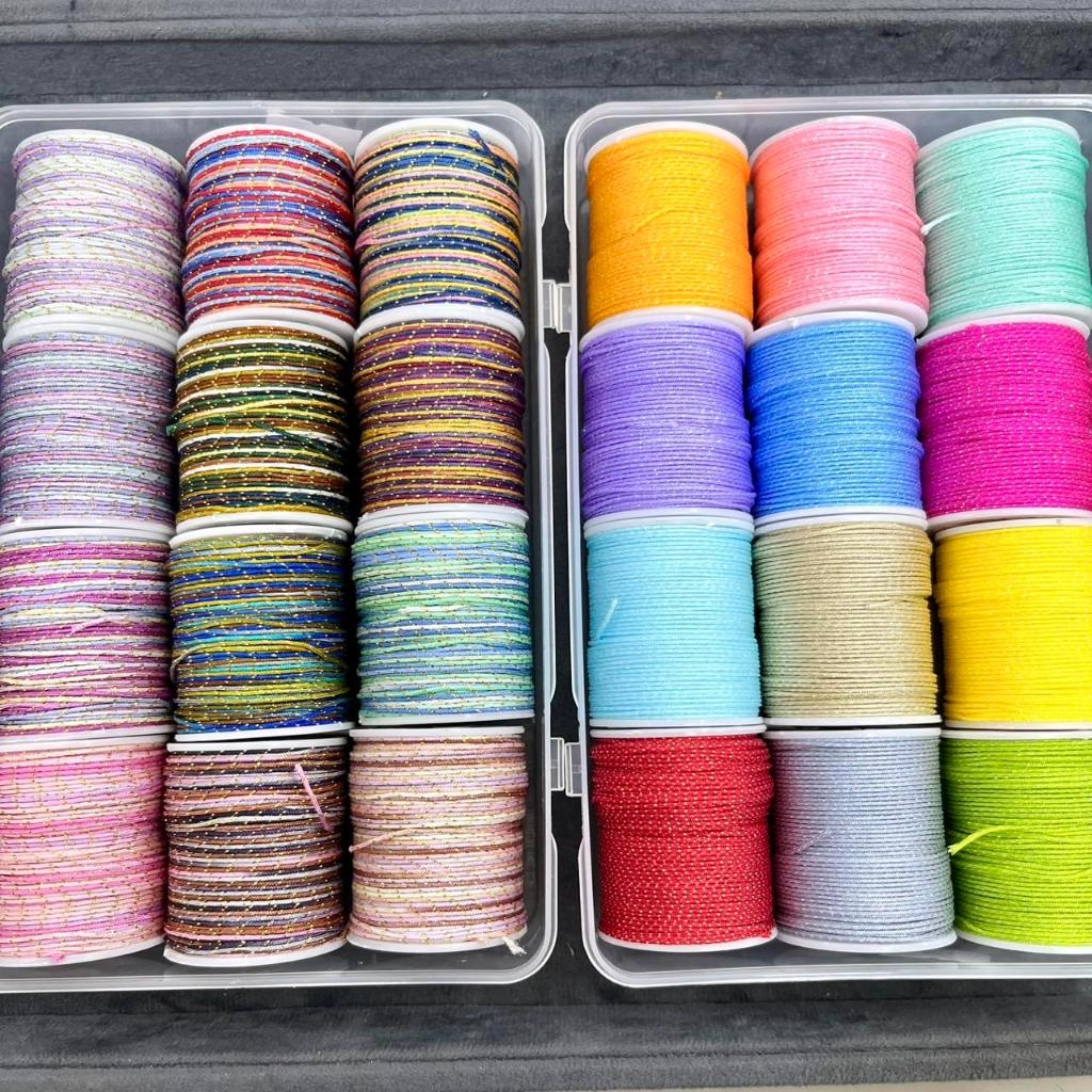 เชือก เชือกไนลอน วิ้งๆ ยกกล่อง สีพื้น และสีรวม ยกกล่อง 12 ม้วน ขนาด 0.6mm 0.8mm สำหรับงานร้อย สร้อย กำไล อุปกรณ์งานฝีมือ