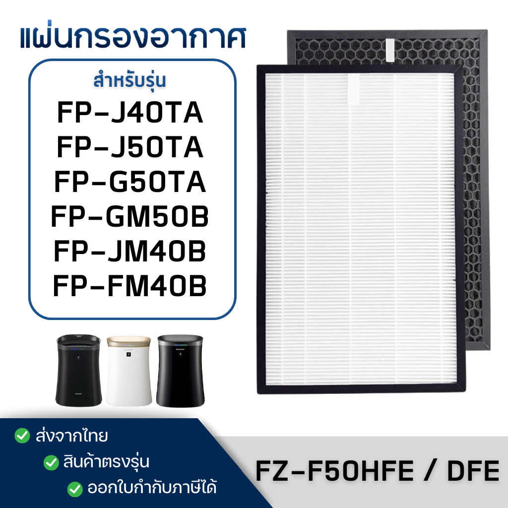 แผ่นกรองอากาศ Sharp FZ-F50HFE FZ-F50DFE สำหรับรุ่น FP-G50TA, FP-GM50B-B, FP-J50TA, FP-J40TA