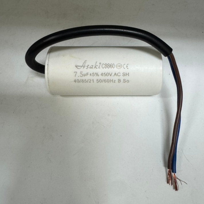 คาปาซิเตอร์ แคปรัน Capacitor 7.5uF, 8uF 450Vชนิดสาย