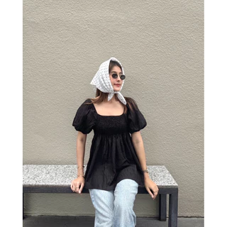 MALLOW BLOUSE (เฉพาะเสื้อ) เสื้อแขนบอลลูน ทรงคอเหลี่ยม สม็อคช่วงอกทั้งหน้าหลัง