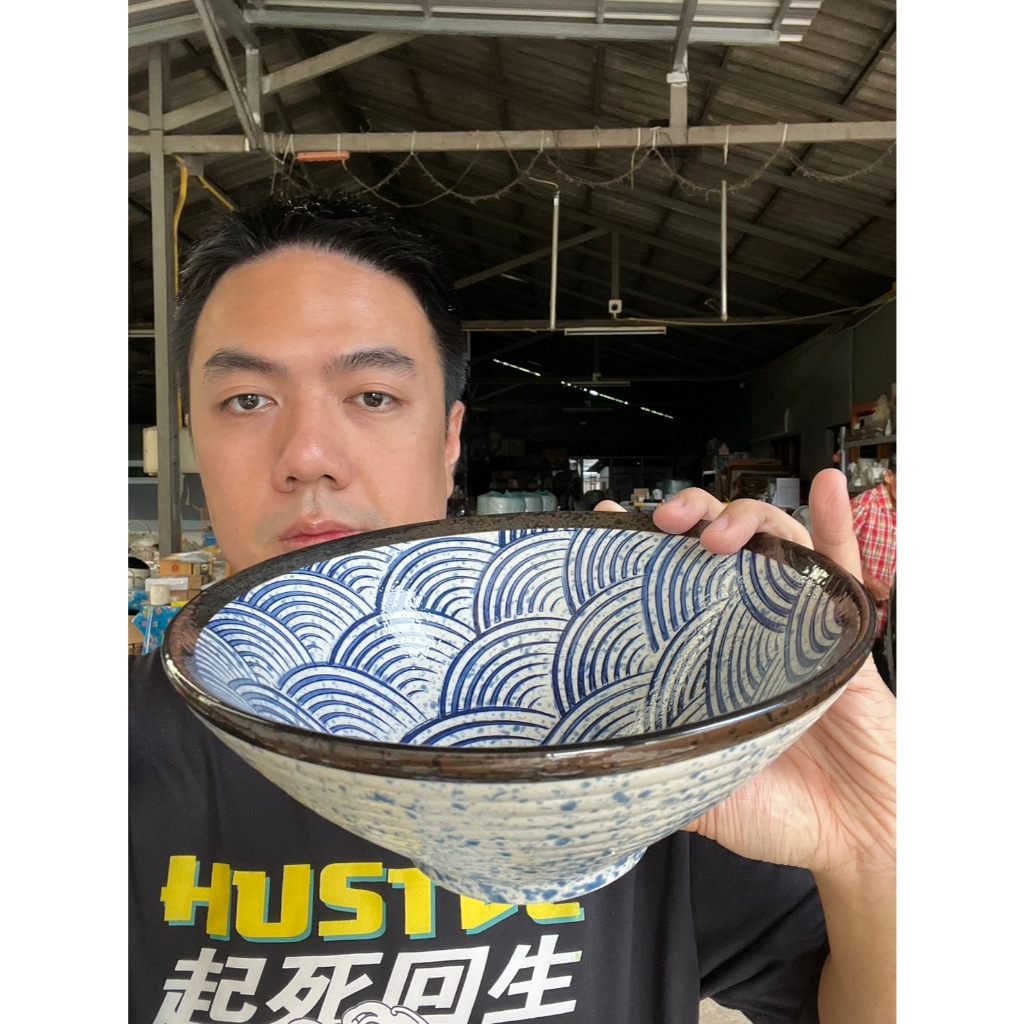 ชามราเมนเซรามิกลายคลื่นจัมโบ้ ชามมาม่า ชามก๋วยเตี๋ยว ขนาด 9 นิ้ว ออกใบกำกับภาษีได้ รหัสkornz15668