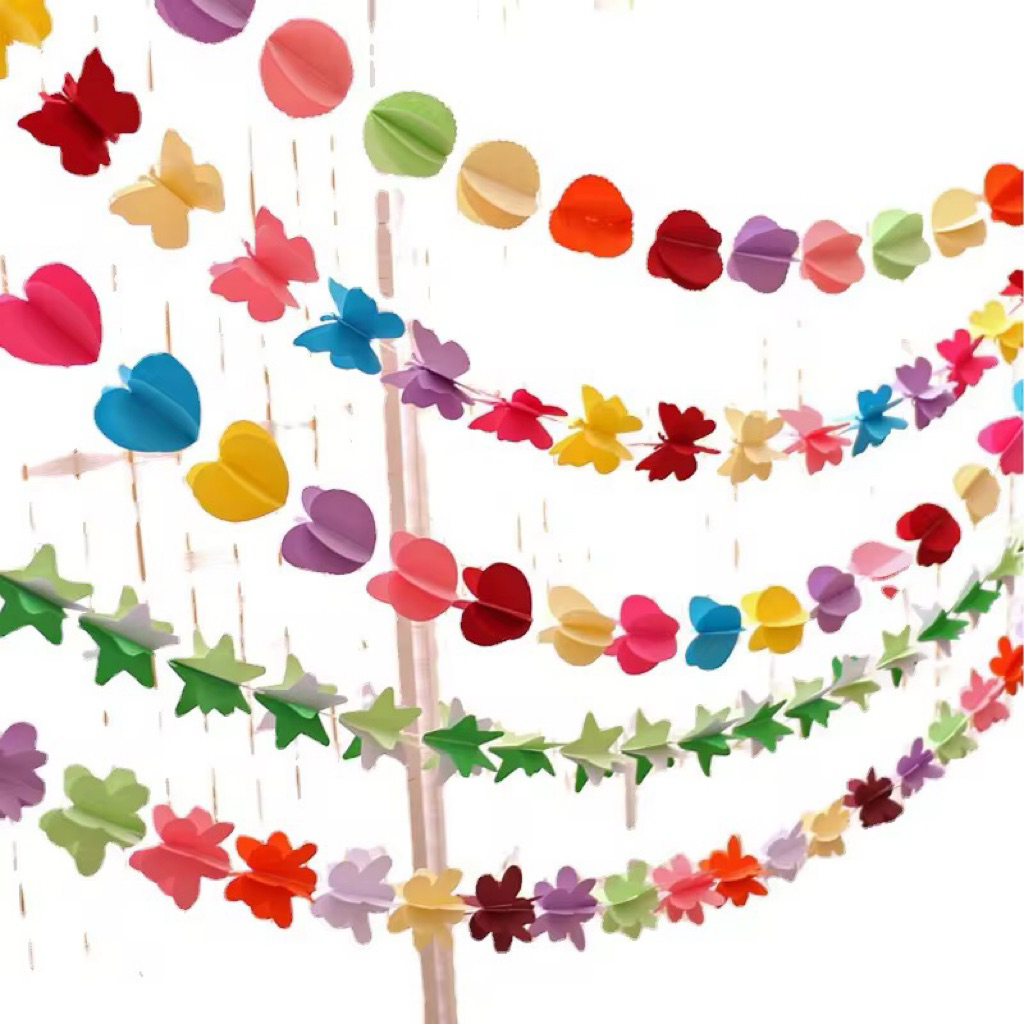 ผีเสื้อ ดอกไม้ แบบห้อย ( ยาว2เมตร) วันเกิด งานเลี้ยง แบนเนอร์กระดาษ ม่าน อุปกรณ์สำหรับจัดงานปาร์ตี้