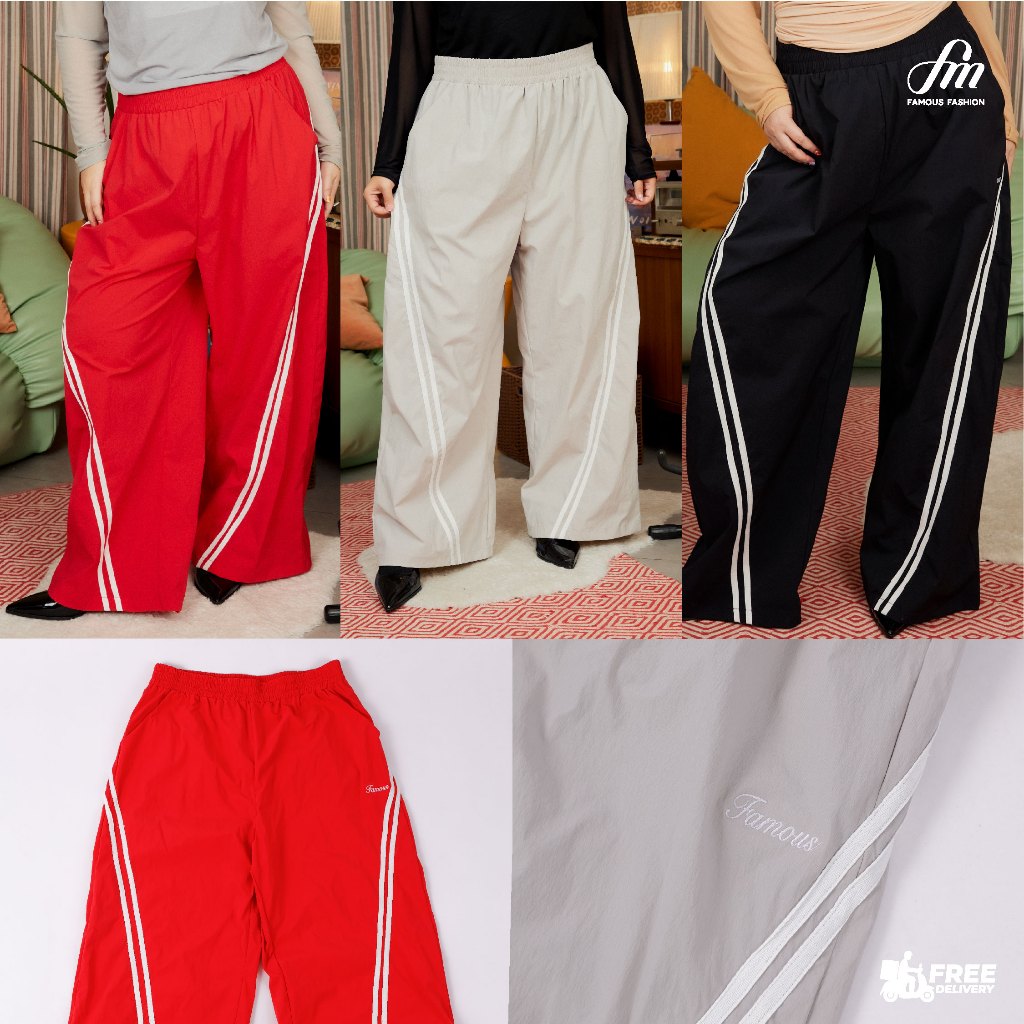 Stripe Track Pants กางเกงวอร์มผ้าร่มขายาว #FMBL-F1B206 #COE #SM25