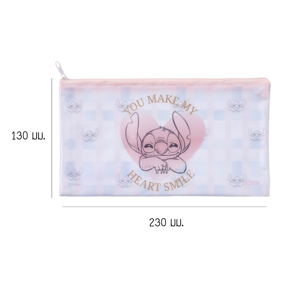 Elephant กระเป๋าซิปพลาสติก แบบตาข่าย ลาย Stitch ลิขสิทธิ์แท้ ขนาด S, M (ราคาต่อ 1 ชิ้น)