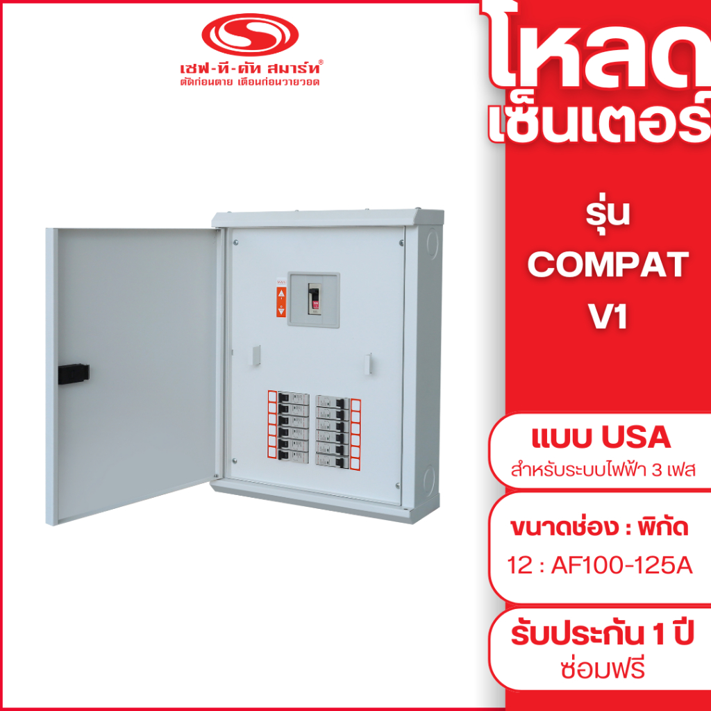 โหลดเซ็นเตอร์ รุ่น COMPAT V1 (AF100-125A) USA (ปลั๊กอิน) (ไม่รวมโมลด์เคส&ลูกย่อย) สำหรับระบบไฟ 3 เฟส : เซฟทีคัท สมาร์ท