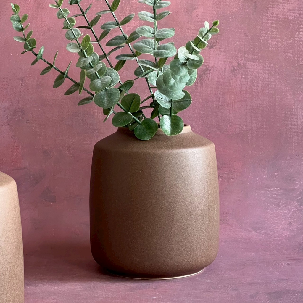 แจกันเซรามิค แจกันดอกไม้ แจกันสีน้ำตาล แจกันทรงใหญ่ vase vase ceramic- AT1CERAMIC