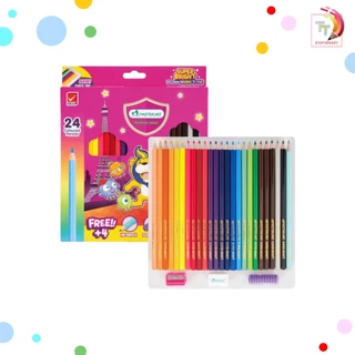 Master Art (มาสเตอร์อาร์ต) ดินสอสีไม้ รุ่น Super Bright และลาย Stitch (สติทช์) แท่งสั้น/ยาว 12–24 สี แถมกบเหลา (1 กล่อง)