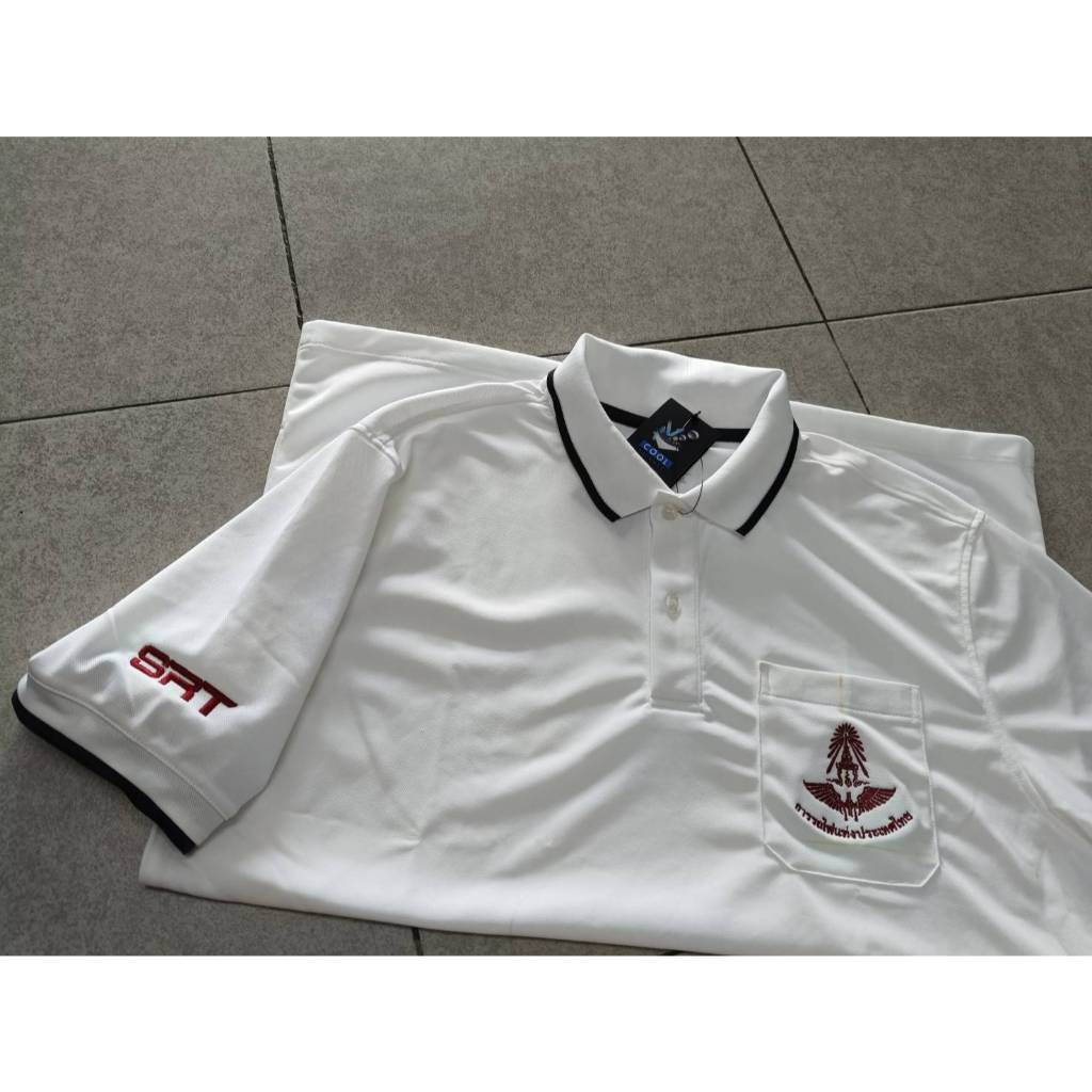 เสื้อโปโลการรถไฟ แขนSRT ทรงตรงมีกระเป๋า ผ้าcool ใส่ดีเย็นสบาย ปักทุกตัว