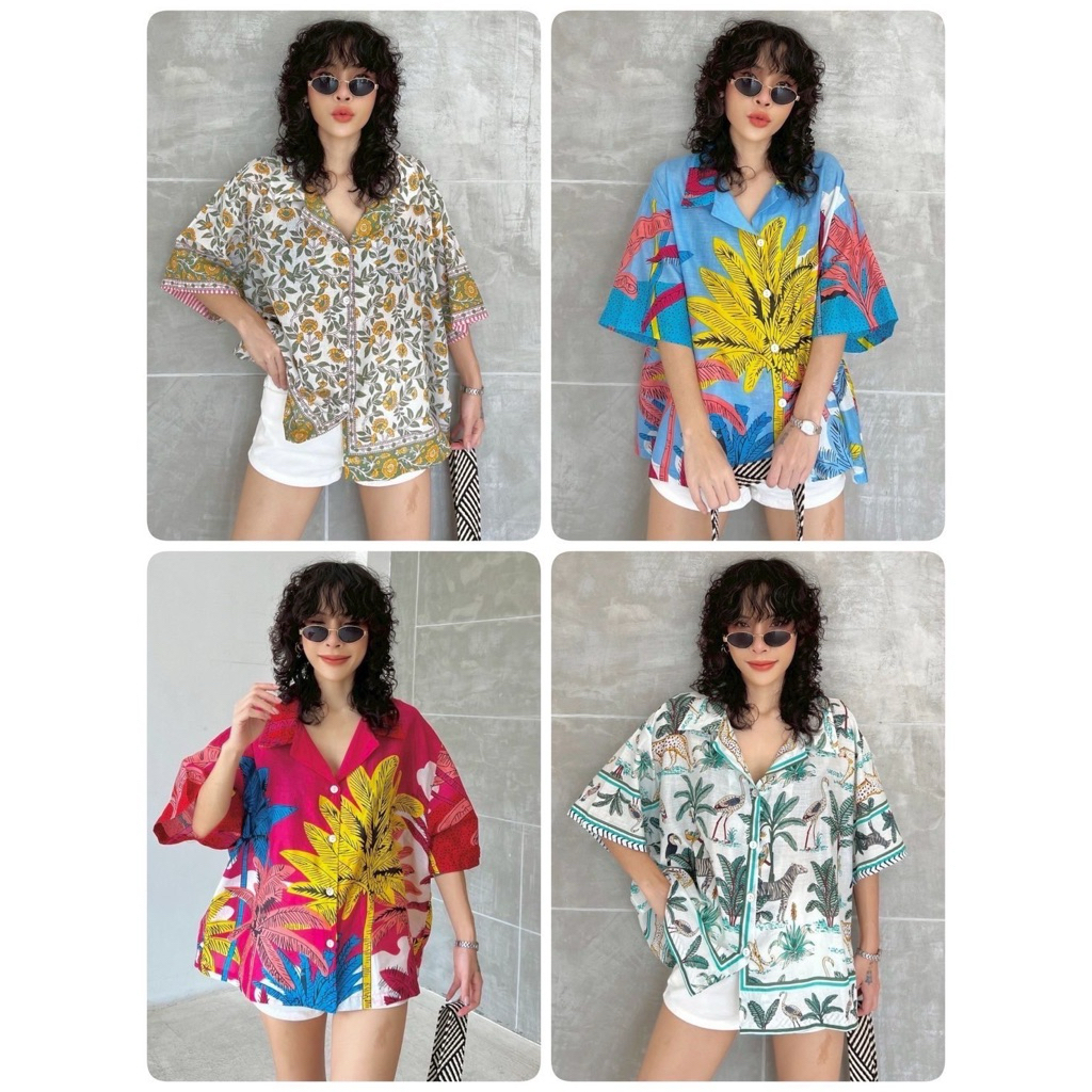 lSSARA (IC25-T344-1) เสื้อเชิ้ตผ้าคอตตอนอินเดีย กระดุมผ่าหน้า ฟรีไซส์ /อก54นิ้ว/ผู้ใหญ่/