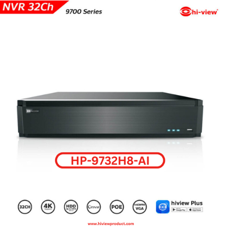Hi-View HP-9732H8-AI NVR 32 ช่อง รองรับ 4K ใส่ฮาร์ดดิสสูงสุด 8 ลูก ลูกละ 8TB รองรับ AI