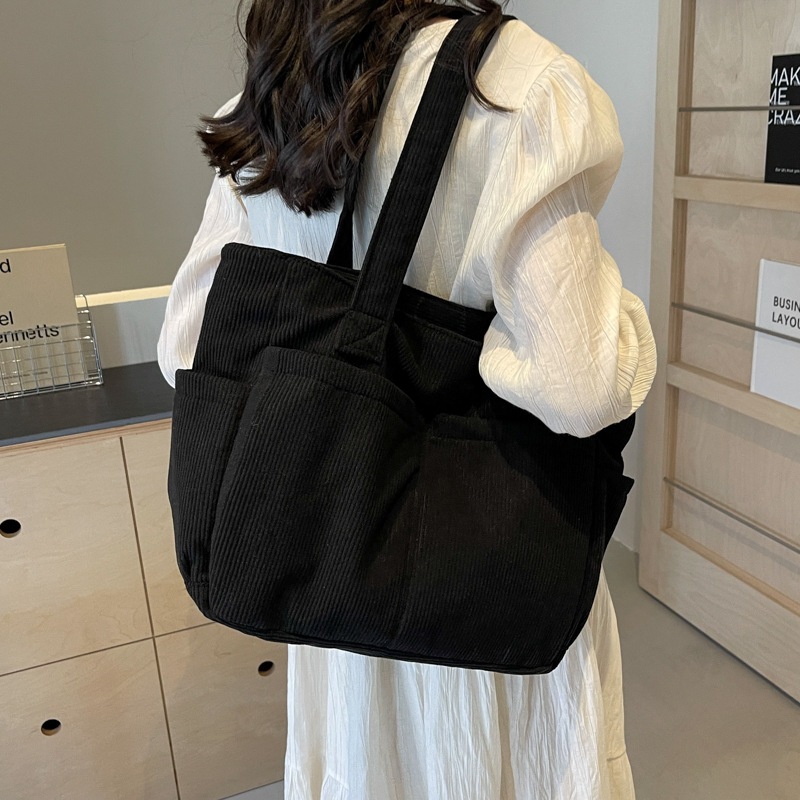 ROSARAกระเป๋าสะพายไหล่ผ้าลูกฟูกทรงสไตล์, กระเป๋าโท้ทขนาดใหญ่สามารถใส่แล็ปท็อปขนาด 15.6 นิ้วได้ - รูปที่ 6